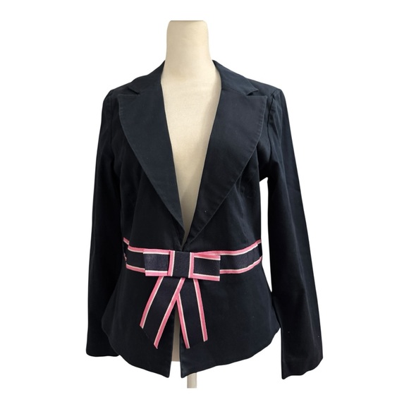 Clues Collection Navy Blazer with Pink Bow Belt 10 Professional Office School - Picture 1 of 5